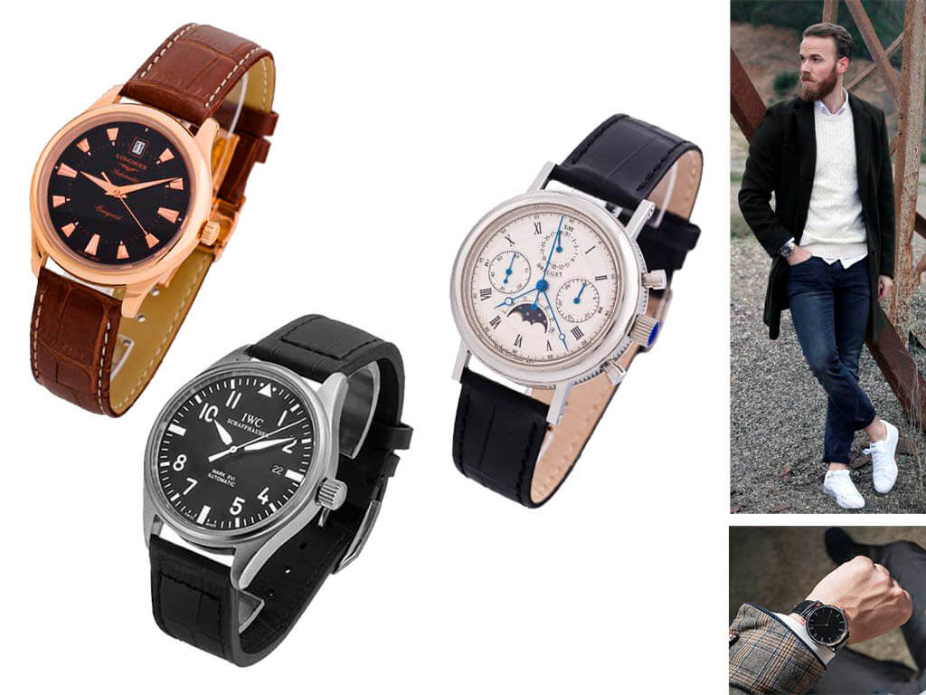 Классические наручные часы для мужчин с кожаным ремешком