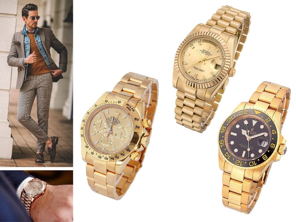 Мужские золотые часы Ролекс на браслете