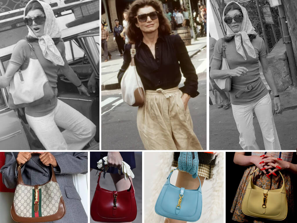 Жаклин Кеннеди с сумкой хобо от Гуччи и новые разработки бренда - модели из коллекции Jackie Gucci 