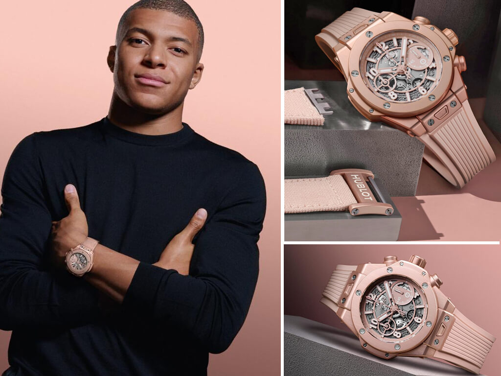 Килиан Мбаппе и его розовые часы Big Bang Millennial Pink от Hublot