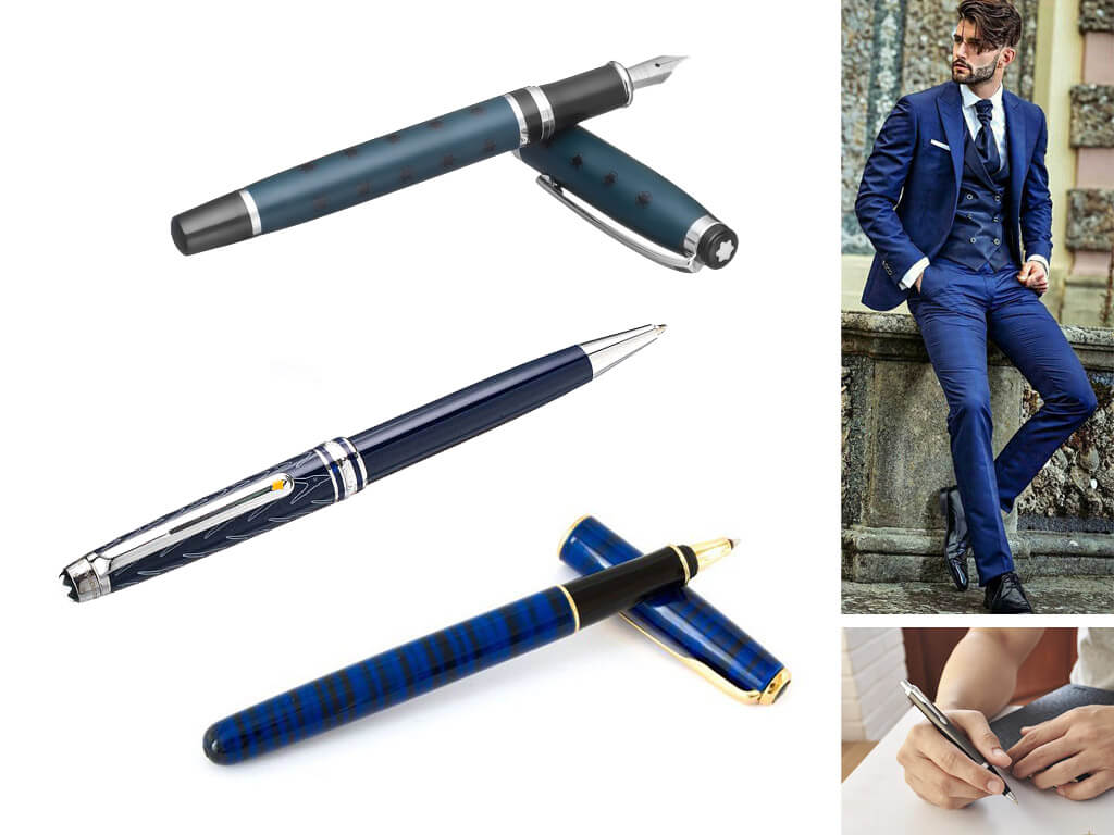 Фирменные мужские ручки синего цвета 