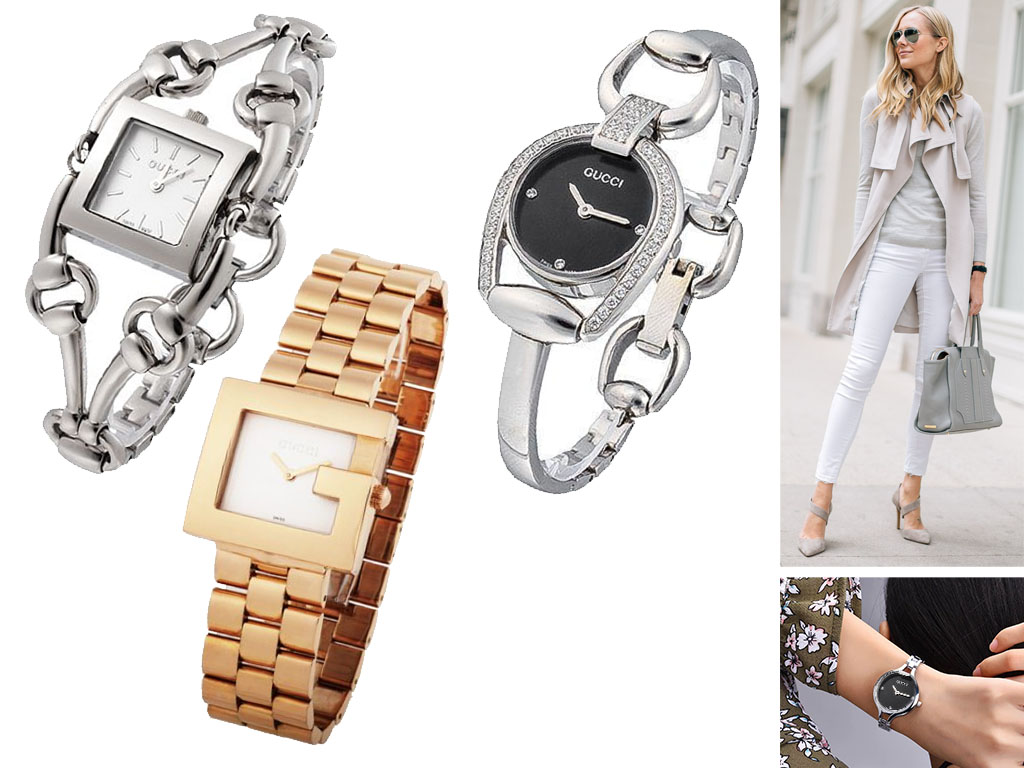 Женские часы Gucci с металлическим браслетом
