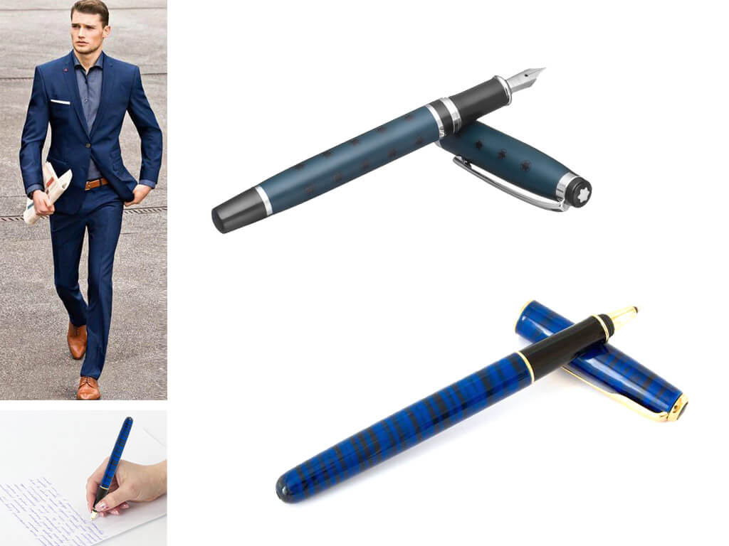 Фирменные синие ручки с колпачком